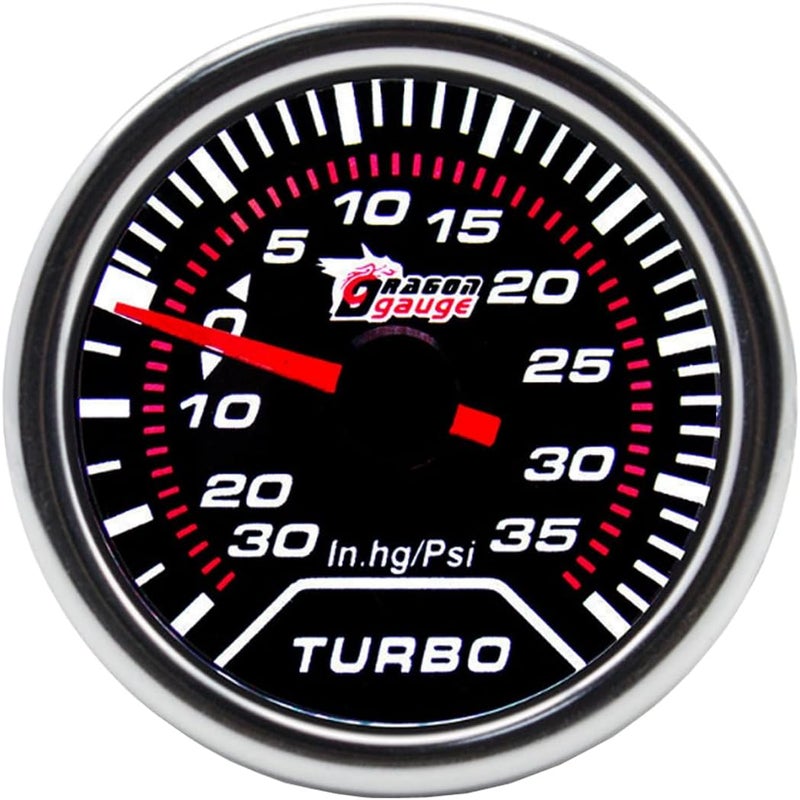 LKRXW Car Boost Gauge 2" 52mm Auto Turbo Boost Gauge Meter Pressure Pointer Gauges 12V Bright Light Indicator Vacuum Meter Smoke Len 0-30in.Hg / 0-35PSI - Image 1